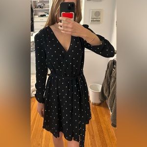 Polka dot navy and white dress